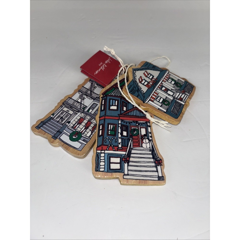 Crate&Barrel Ornaments Julia Rothman 2013 Wood San Francisco Houses NWT
